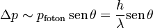 \Delta p \sim p_{\text{foton}} \, \text{sen}\,\theta = \frac{h}{\lambda} \text{sen}\,\theta