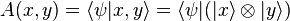 
A(x,y)=\langle \psi|x,y\rangle = \langle \psi | ( |x\rangle \otimes |y\rangle )
