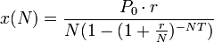 x (N) = \frac {
P_0\cdot r}
{
N (1 - (1-+ \frac {
r}
{
N}
)
^ {
NT}
)
}