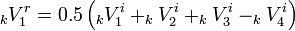 _kV^r_1 = 0.5\left (_kV^i_1-+ _kV^i_2-+ _kV^i_3 - _kV^i_4\right)