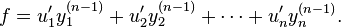 f=u'_1y^{(n-1)}_1+u'_2y^{(n-1)}_2+cdots+u'_ny^{(n-1)}_n.