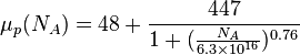 \mu_p (N_A) = 48-+ \frac {
447}
{
1+ (\frac {
N_A}
{
6.3\times10^ {
16}
}
)
^ {
0.76}
}