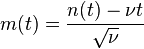 m (t) \frac {
n (t) da=\nu t}
{
\sqrt {
\nu}
}