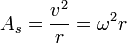  A_{s} = \frac {v^2} {r} = \omega^2 r 