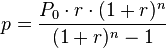  p = \frac{P_0\cdot r\cdot (1+r)^n}{(1+r)^n-1} 