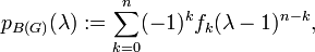 p_ {
B (G)}
(\lambda): \sum _ {
k 0}
^ {
n}
(- 1)^ {
k}
f_ {
k}
(\lambda —1)^ {
n-k}
,