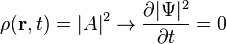 \rho (\matbf {
r}
, t) =|
A|
^ 2 \rightarow \frac {
\partial|
\Psi|
^ 2}
{
\partial t}
= 0