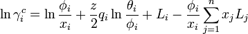 \ln \gama_i^c = \ln \frac {
\fi_i}
{
ks_i}
+ \frac {
z}
{
2}
q_i \ln\frac {
\teta_i}
{
\fi_i}
+ L_i - \frac {
\fi_i}
{
ks_i}
\displaistile\sum_ {
j 1}
^ {
n}
ks_j L_j