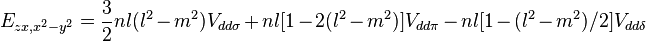 E_ {
zks, x^2-y^2}
= \frac {
3}
{
2}
n l (l^2 - m^2) V_ {
dd\sigma}
+ n l [1-2 (l^2 - m^2)] V_ {
d\pi}
- n l [1 - (l^2 - m^2)/2] V_ {
dd\delta}