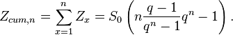 Z_{cum,n} = sum_{x=1}^{n} Z_x = S_0 left(n frac{q - 1}{q^n - 1}q^n - 1right).