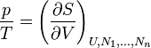 \frac{p}{T} = {\left( \frac{\partial S}{ \partial V} \right) }_{U,N_1,\dots, N_n}