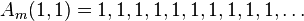 A_m (1,1) = 1,1, 1,1, 1,1, 1,1, 1,1, \ldot'oj