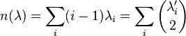 n (\lambda) = \sum_i (i) \lambda_i = \sum_i \binom {
\lambda_i'}
{
2}