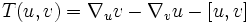 T(u,v)=\nabla_u v - \nabla_v u -[u,v] \,