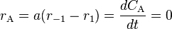 r_ {
\matrm {
A}
}
= (r_ {
- 1}
- r_1) = \frac {
dC_ {
\matrm {
A}
}
}
{
dt}
= 0