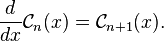 \frac {
d}
{
dks}
{
\matcal C}
_n (x) = {
\matcal C}
_ {
n+1}
(x).