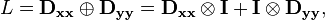 L = \matbf {
D_ {
xx}
}
\oplus\matbf {
D_ {
y}
}
\mathbf {
D_ {
xx}
}
\otimes\matbf {
mi}
+\matbf {
mi}
\otimes\matbf {
D_ {
y}
}
, '\' 