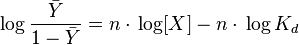 \log \frac {
\bar {
Y}
}
{
1-\bar {
Y}
}
= n\cdot {
}
\log [X] - n\cdot {
}
\log K_d