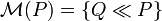 \mathcal{M}(P) = \{Q \ll P\}