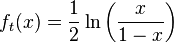 f_t(x) = \frac{1}{2} \ln\left(\frac{x}{1-x}\right)