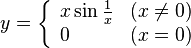 y=\left\{ \begin{array}{ll}
x\sin \frac{1}{x} &(x\neq 0)\\
0 &(x=0)
\end{array} \right.