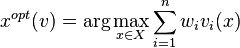 ks^ {
elekti}
(v) = \arg\maks_ {
ks\in Xa}
\sum_ {
i 1}
^ n-w_i v_i (x)