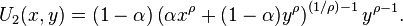 U_2(x,y)=(1-\alpha)\left(\alpha x^\rho +(1-\alpha)y^\rho\right)^{\left(1/\rho\right)-1} y^{\rho-1}.