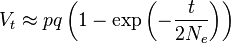 
V_t \approx pq\left(1-\exp\left(-\frac{t}{2N_e} \right)\right)
