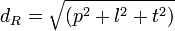 d_R = \sqrt{(p^2+l^2+t^2)}