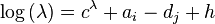 \log \left (\lambda \right) = c^ {
\lambda}
+a_ {
mi}
- d_ {
j}
+h