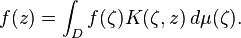 f (z) = \int_D f (\zeta) K (\zeta, z) '\' 