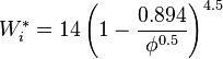 W_i^÷ = 14 \left (1 - \frac {
0.894}
{
\fi^ {
0.5}
}
\right)^ {
4.5}