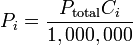 P_i =\frac{P_{\rm total}C_i}{1,000,000}