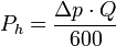 P_h = \frac{\Delta p \cdot Q}{600}