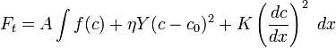 F_t = A \int f (c) + \eta Y (c-c_0)^ 2-+ K\left (\frac {
dc}
{
dks}
\right) ^2dks