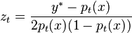 z_t = \frac{y^* - p_t(x)}{2 p_t(x)(1 - p_t(x))}