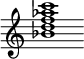 {
  % Rivin lopun pystyviiva ja tahtiosoitus piiloon.
  \override Score.BarLine.break-visibility = ##(#f #t #t)
  \override Staff.TimeSignature #'stencil = ##f
  
  <bes' d'' f'' aes'' c'''>1
}
