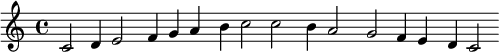 \ relativní c '{\ přepsat Staff.BarLine #' stencil = ## f {c2 d4 e2 f4 gab c2 |  c b4 a 2g f4 ed c2}}