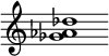 {
  % Rivin lopun pystyviiva ja tahtiosoitus piiloon.
  \override Score.BarLine.break-visibility = ##(#f #t #t)
  \override Staff.TimeSignature #'stencil = ##f
  
  <ges' aes' des''>1
}
