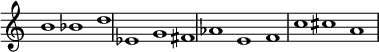  { #(set-global-staf-ukuran 18) \menimpa Skor.TimeSignature #'stensil = ##f \menimpa Skor.SpacingSpanner.ketat-note-spacing = ##t \mengatur Skor.proportionalNotationDuration = #(ly:membuat-saat 2/1) \relatif c" { \waktu 3/1 \mengatur Skor.tempoHideNote = ##t \tempo 1 = 60 b1 bes d es, fis g aes e f c' cis a } } 