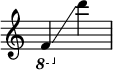 {    \override Score.SpacingSpanner.strict-note-spacing = ##t    \set Score.proportionalNotationDuration = #(ly:make-moment 1/8)    \override Score.TimeSignature #'stencil = ##f    \ относительно с {        \время 2/4        \ottava #-1 f4 \glissando \ottava #0 d'''    }}