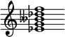 {
  % Rivin lopun pystyviiva ja tahtiosoitus piiloon.
  \override Score.BarLine.break-visibility = ##(#f #t #t)
  \override Staff.TimeSignature #'stencil = ##f
  
  <ees' g' beses' des'' f''>1
}
