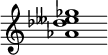 {
  % Rivin lopun pystyviiva ja tahtiosoitus piiloon.
  \override Score.BarLine.break-visibility = ##(#f #t #t)
  \override Staff.TimeSignature #'stencil = ##f
  
  <aes' des'' eeses'' ges''>1
}
