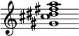 {
  % Rivin lopun pystyviiva ja tahtiosoitus piiloon.
  \override Score.BarLine.break-visibility = ##(#f #t #t)
  \override Staff.TimeSignature #'stencil = ##f
  
  <gis' cis'' dis'' fis'' a''>1
}
