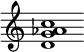 {
  % Rivin lopun pystyviiva ja tahtiosoitus piiloon.
  \override Score.BarLine.break-visibility = ##(#f #t #t)
  \override Staff.TimeSignature #'stencil = ##f
  
  <d' g' aes' c''>1
}
