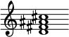 {
  % Rivin lopun pystyviiva ja tahtiosoitus piiloon.
  \override Score.BarLine.break-visibility = ##(#f #t #t)
  \override Staff.TimeSignature #'stencil = ##f
  
  <d' fis' ais' cis''>1
}
