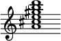 {
  % Rivin lopun pystyviiva ja tahtiosoitus piiloon.
  \override Score.BarLine.break-visibility = ##(#f #t #t)
  \override Staff.TimeSignature #'stencil = ##f
  
  <a' cis'' e'' gis'' b'' d'''>1
}
