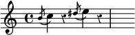 { \time 4/4 \override Score.Rest #'style = #'classical \relative b' { \acciaccatura b8 c4 r \acciaccatura dis8 e4 r | s } }