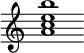 {
  % Rivin lopun pystyviiva ja tahtiosoitus piiloon.
  \override Score.BarLine.break-visibility = ##(#f #t #t)
  \override Staff.TimeSignature #'stencil = ##f
  
  <a' c'' e'' b''>1
}
