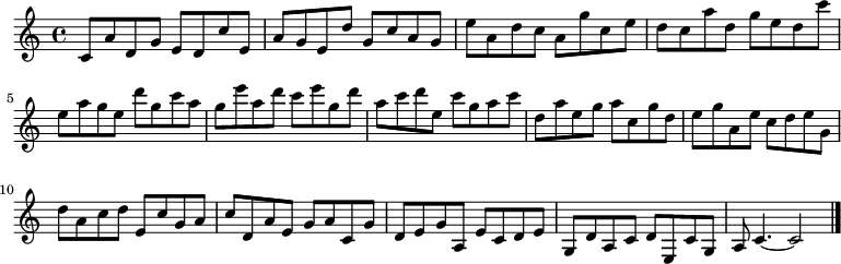 
{

\modalTranspose c c' { c d e g a } { c8 a d g e } 
\modalTranspose c d' { c d e g a } { c a d g e } 
\modalTranspose c e' { c d e g a } { c a d g e } 
\modalTranspose c g' { c d e g a } { c a d g e } 
\modalTranspose c a' { c d e g a } { c a d g e } 
\modalTranspose c c'' { c d e g a } { c a d g e } 
\modalTranspose c d'' { c d e g a } { c a d g e } 
\modalTranspose c e'' { c d e g a } { c a d g e } 
\modalTranspose c g'' { c d e g a } { c a d g e } 

\modalInversion c e''' { c d e g a } { c a d g e } 
\modalInversion c d''' { c d e g a } { c a d g e } 
\modalInversion c c''' { c d e g a } { c a d g e } 
\modalInversion c a'' { c d e g a } { c a d g e } 
\modalInversion c g'' { c d e g a } { c a d g e } 
\modalInversion c e'' { c d e g a } { c a d g e } 
\modalInversion c d'' { c d e g a } { c a d g e } 
\modalInversion c c'' { c d e g a } { c a d g e } 
\modalInversion c a' { c d e g a } { c a d g e } 
\modalInversion c g' { c d e g a } { c a d g e } 
\modalInversion c e' { c d e g a } { c a d g e } 
\modalInversion c d' { c d e g a } { c a d g e } 

c'4.~ c'2

\bar "|."
}
